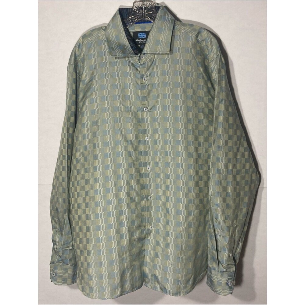 MICHELSONS LONDON green blue geometric long sleeve button up shirt XL